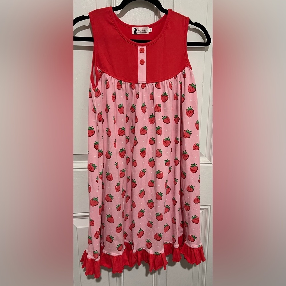 Lily & Londyn’s Girls Pink & Red Strawberries Ruffle Dress Size 14y Summer